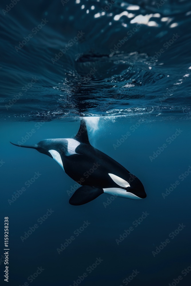 Fototapeta premium Orca swimming beneath the surface.