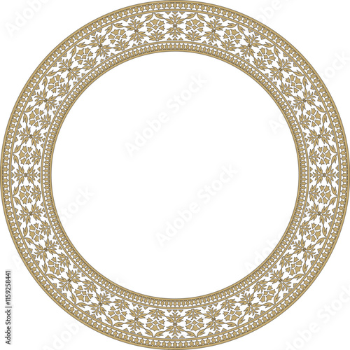 Vector gold and black round Turkish national ornament. Ottoman border, frame. Ethnic floral circle, ring, Seljuk Turks pattern. Decoration of the Sultan's palaces
