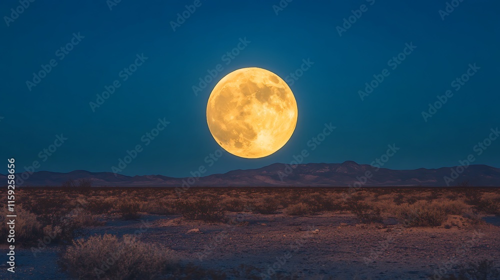 Fototapeta premium Desert Landscape Illuminated by a Large Yellow Moon