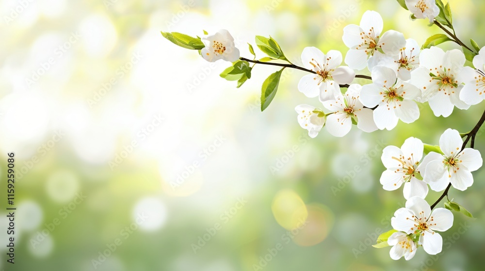 Beautiful White Flowers on Branch Against Soft Green Background for Nature Lovers Beautiful White Flowers on Branch Against Soft Green Background for Nature Lovers
