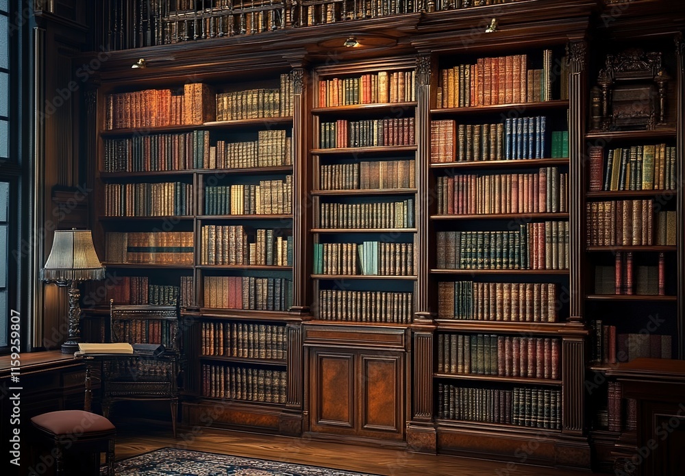 A classic library filled with old leather-bound books, showcasing the beauty of vintage literature. A classic library filled with old leather-bound books, showcasing the beauty of vintage literature.