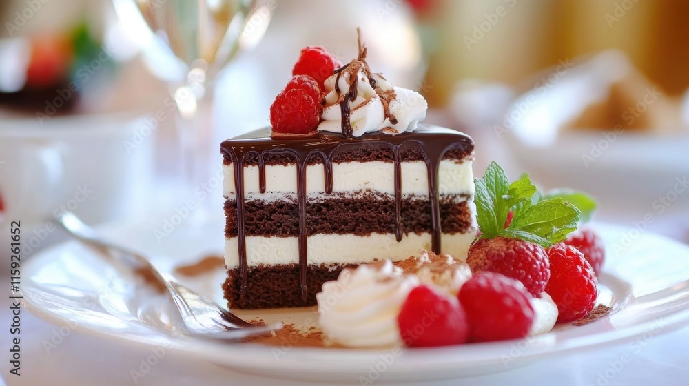 Decadent Chocolate Cake with Fresh Raspberries and Cream Topping Decadent Chocolate Cake with Fresh Raspberries and Cream Topping