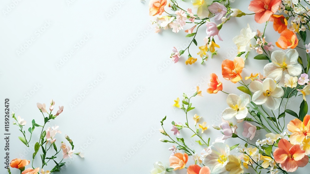 Beautiful Arrangements of Colorful Flowers on Soft Pastel Background for Design Beautiful Arrangements of Colorful Flowers on Soft Pastel Background for Design