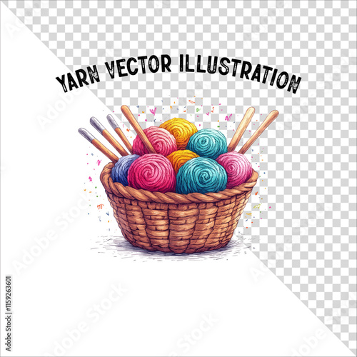 A clipart of knitting needles and yarn with basket. Skein of yarn with knitting needles
