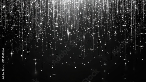 White rain of particles on a black background