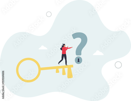 Key to unlock answer for problem and questions, solution or reason to solve problem, wisdom or understanding concept.flat characters.