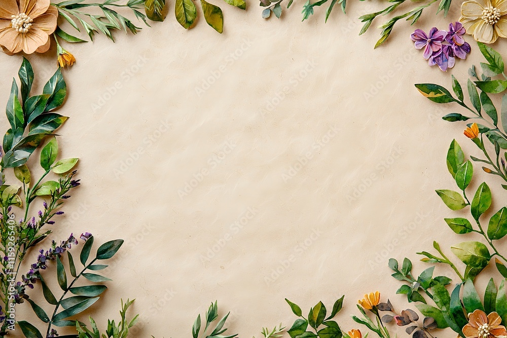 Textured Handmade Paper Frame with Nature Inspired Botanical in Earthy Neutral Hues Textured Handmade Paper Frame with Nature Inspired Botanical in Earthy Neutral Hues