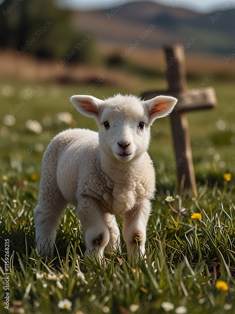 Obraz premium a baby lamb standing in grass