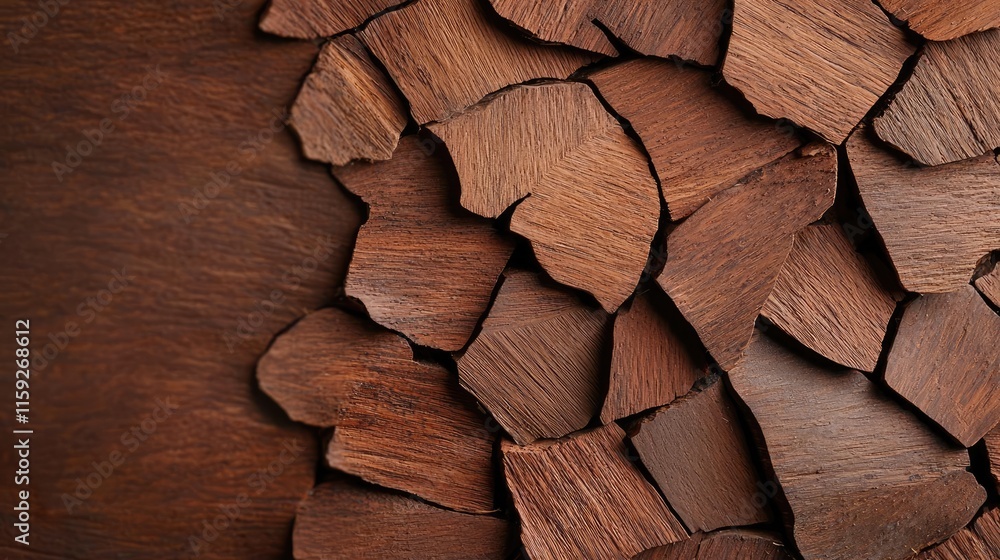 Fototapeta premium Mahogany tree abstract background idea. A beautiful arrangement of rich brown wood pieces showcasing natural textures.