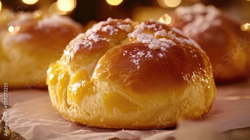 A close-up shot of a delicious pastry on a table, perfect for food and baking related content photo