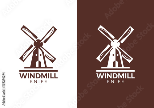windmill with knife logo. food, restaurant vector design concept