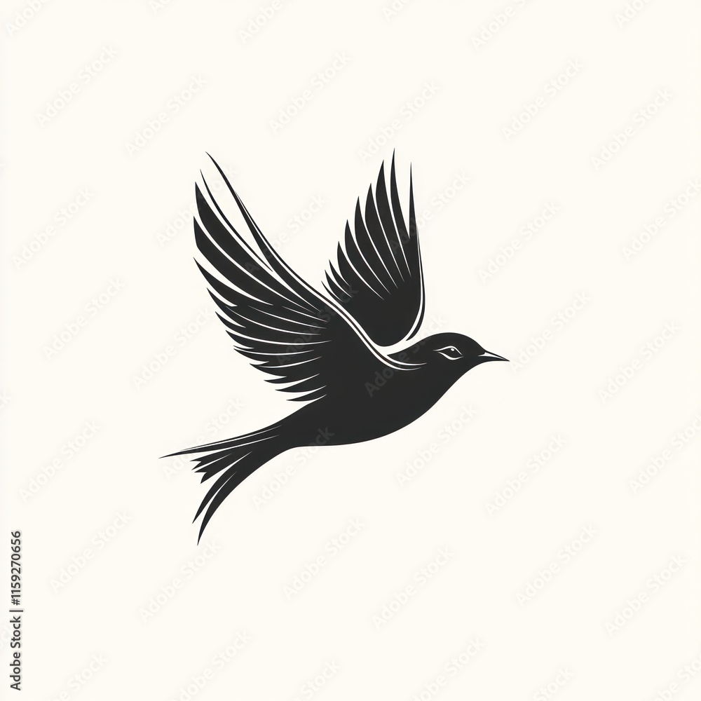 Silhouette of a bird in flight, wings spread wide.