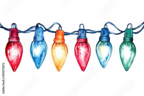 Colorful holiday lights on a string, ideal for festive designs. photo