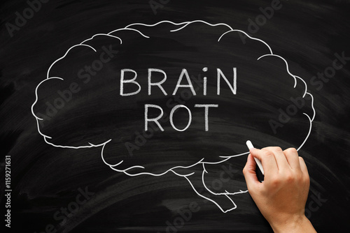 Brain Rot Brainrot Concept Drawing On Chalkboard