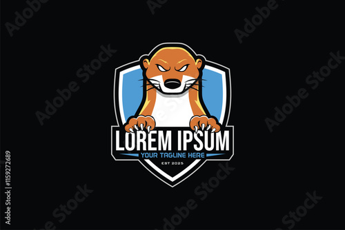 Weasel cartoon character vector logo shield template