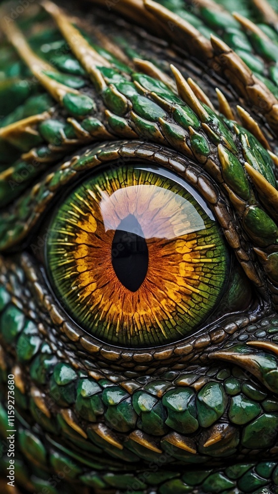Obraz premium Beautiful close up shot of an eye of a dragon lizard. Fantasy animal wildlife reptile macro eyes photography. 