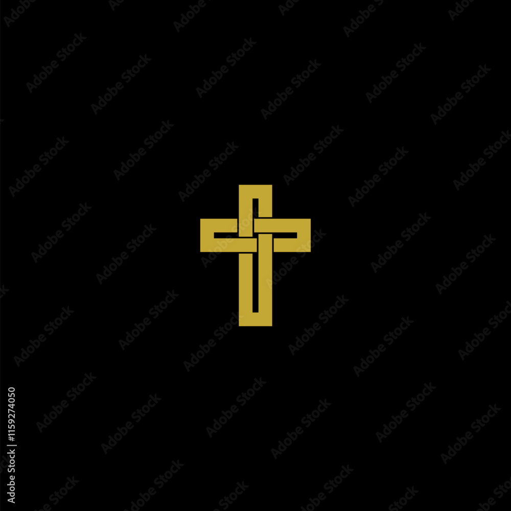 Obraz premium Gold christian cross icon isolated on dark background