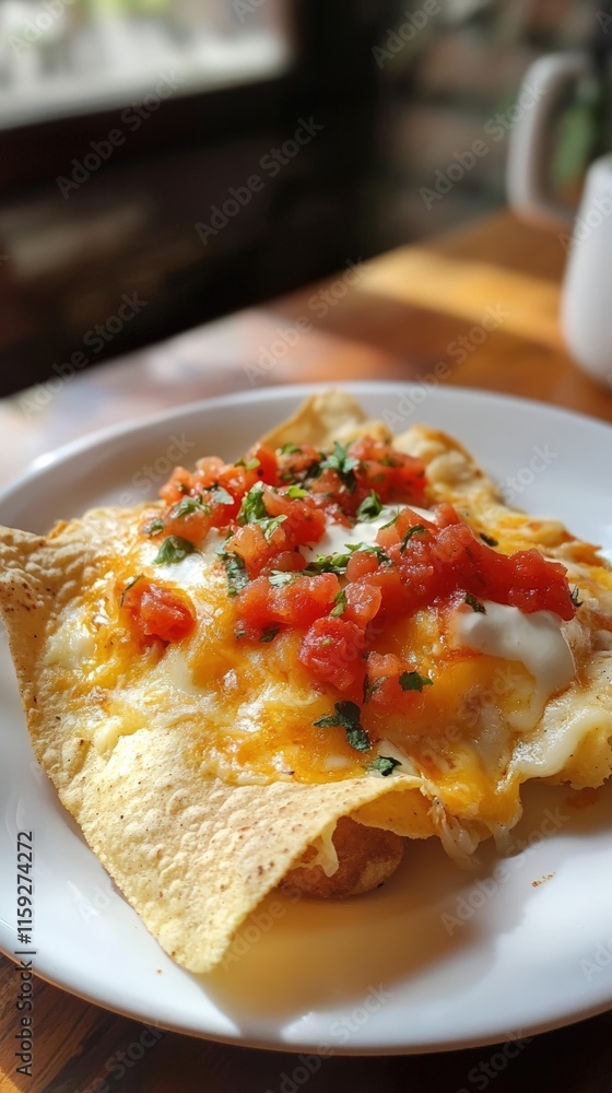 Cheesy Tortilla Dish Topped With Salsa And Sour Cream Cheesy Tortilla Dish Topped With Salsa And Sour Cream