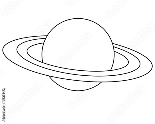 Saturn and its rings - one of the planets of the solar system - vector linear picture for coloring. Outline. Saturn, the gas giant, is a coloring book item. Planet with rings