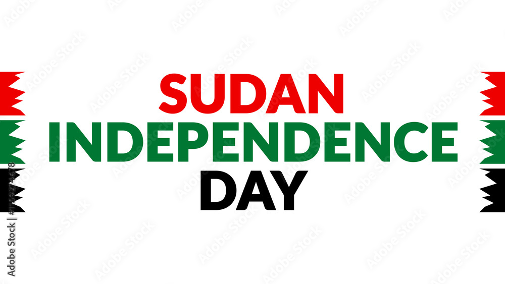 Sudan Independence Day text with side lines on a White background. Which is observed every year in January to celebrate Sudan Independence Day Sudan Independence Day text with side lines on a White background. Which is observed every year in January to celebrate Sudan Independence Day