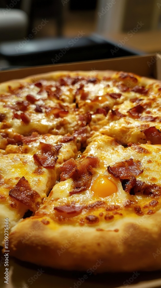 Delicious Bacon and Egg Pizza Slices in a Box Delicious Bacon and Egg Pizza Slices in a Box