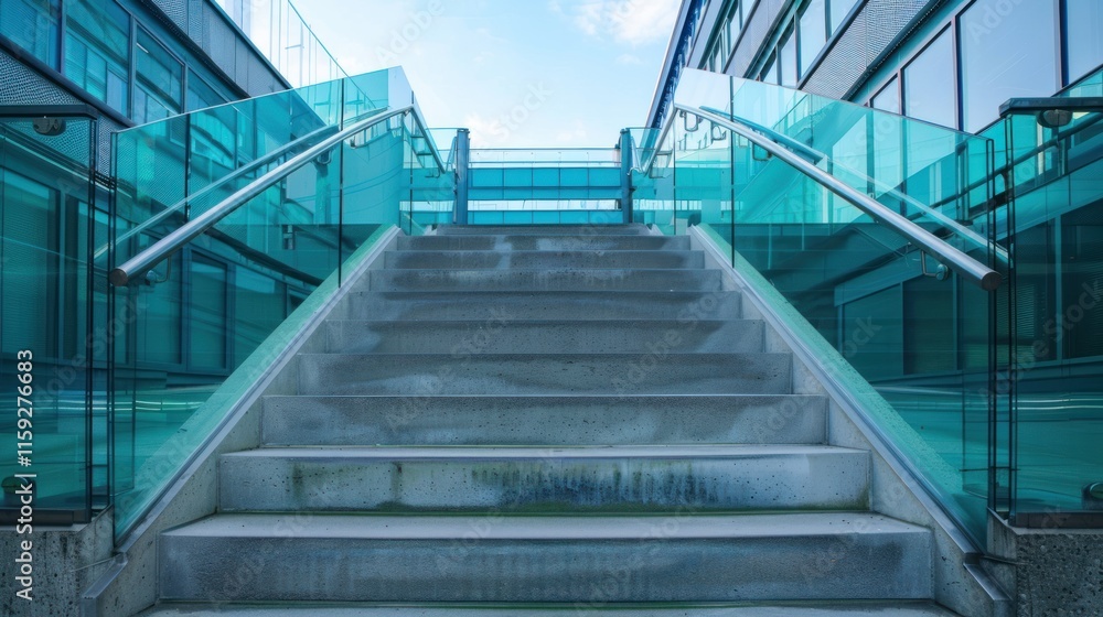 Fototapeta premium Outdoor stairs with blue glass railing.
