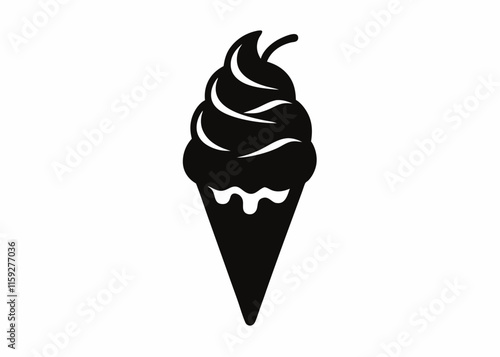 Ice-cream silhouette on white background. Ice-cream logo, illustration. Cream cone vector silhouette. 
