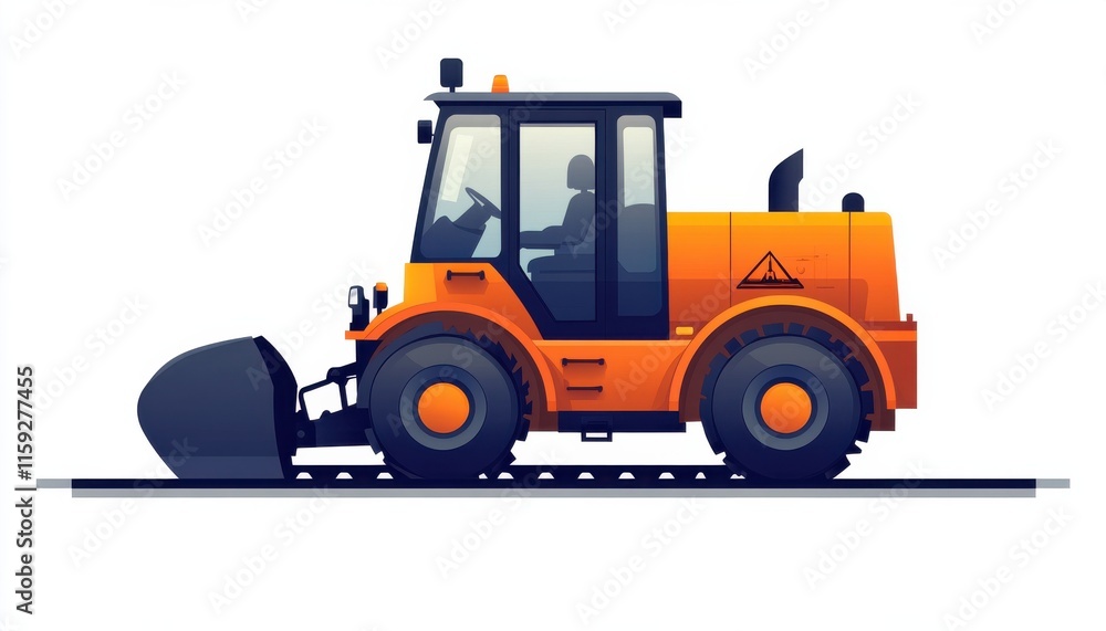 Illustrated Industrial Bulldozer in Modern Flat Art Style Illustrated Industrial Bulldozer in Modern Flat Art Style