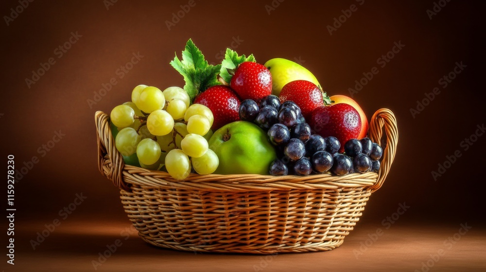 Vibrant Still Life of Fruits in a Basket on a Table Vibrant Still Life of Fruits in a Basket on a Table