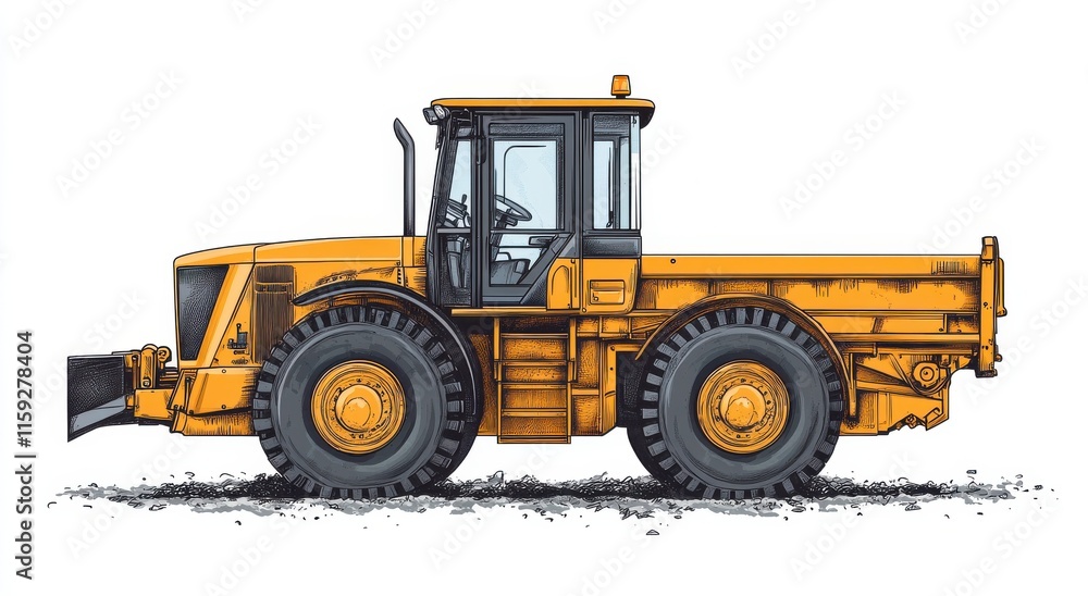 Yellow Heavy Construction Grader Illustration for Industrial and Vehicle Purposes Yellow Heavy Construction Grader Illustration for Industrial and Vehicle Purposes