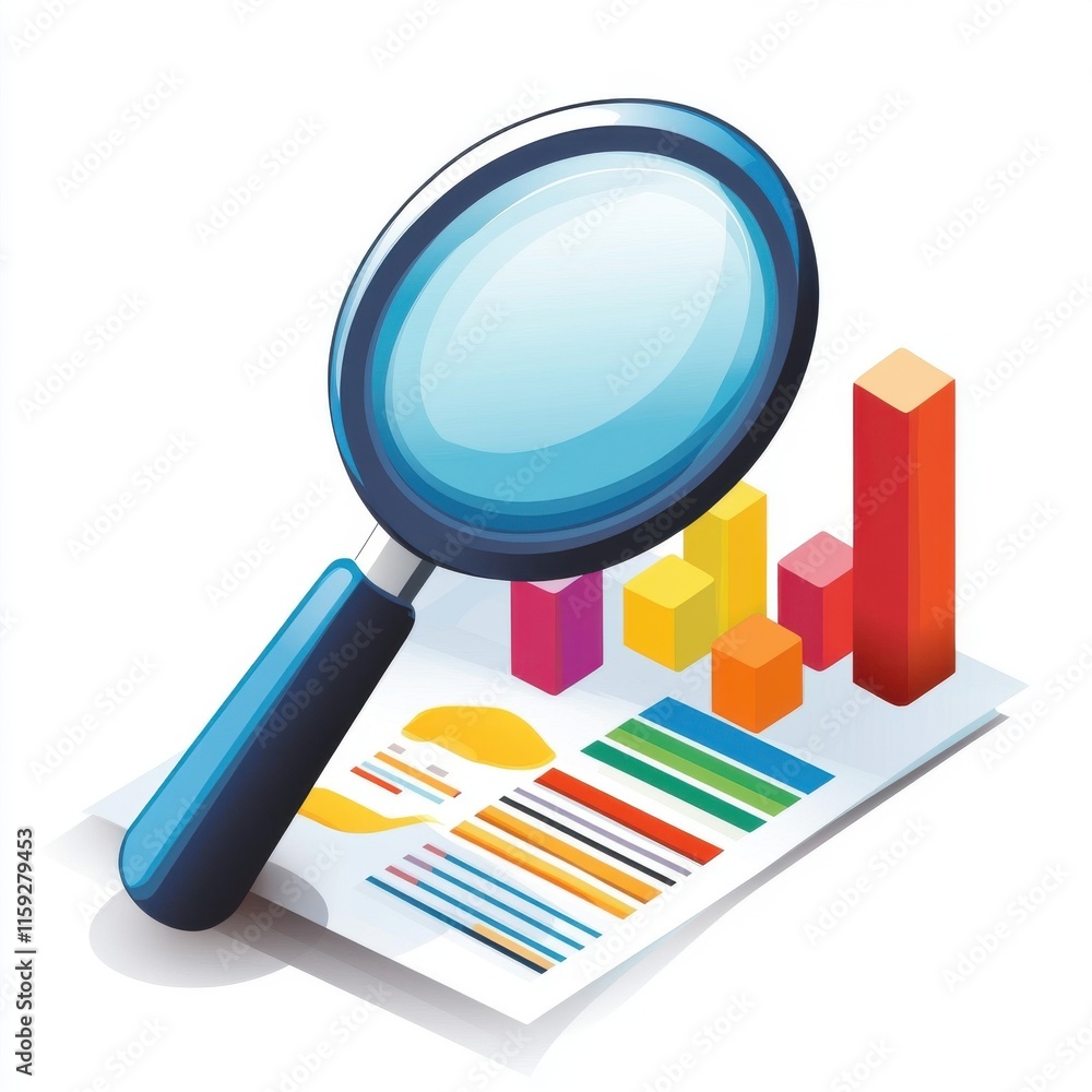 A colorful infographic with a magnifying glass emphasizing data analysis and insights. A colorful infographic with a magnifying glass emphasizing data analysis and insights.