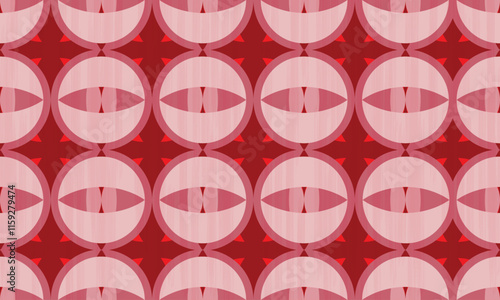 Seamless fabric pattern geometric gapes endlessly beautiful tiles, pattern with people, red background, vector