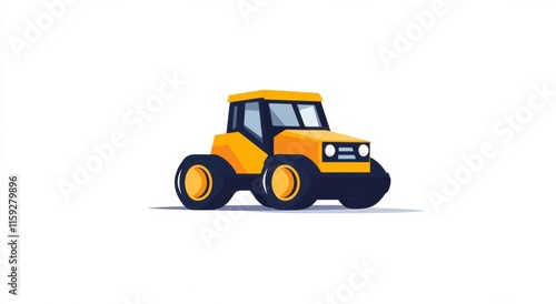 Bright yellow compact tractor illustration with minimalistic design for construction themes photo