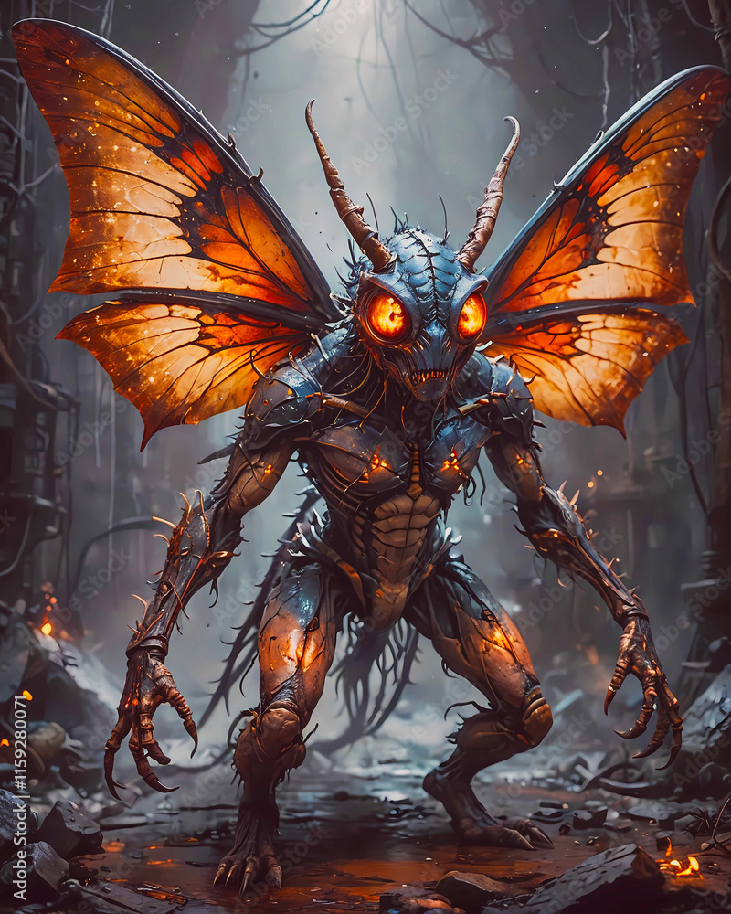 mutant monster half men half insect dark horror scary Halloween creepy spooky - moth