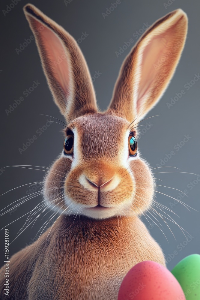 Obraz premium A close-up shot of a rabbit surrounded by many colorful Easter eggs