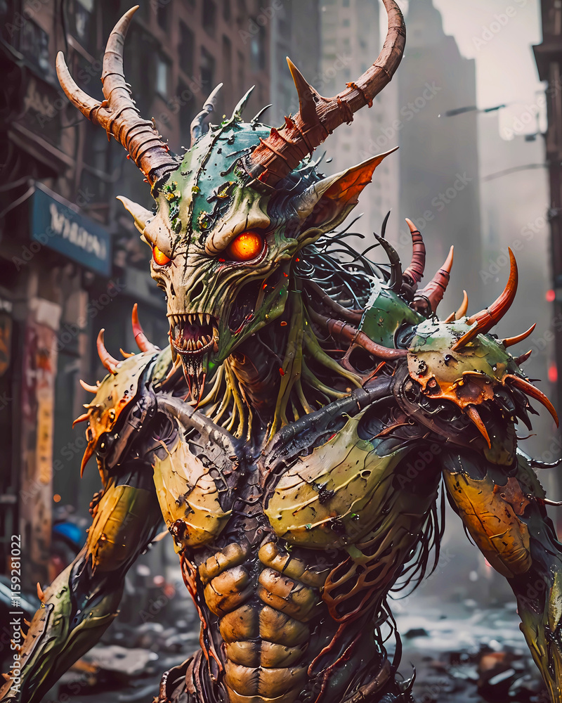 mutant monster half men half insect dark horror scary Halloween creepy spooky - stag beetle