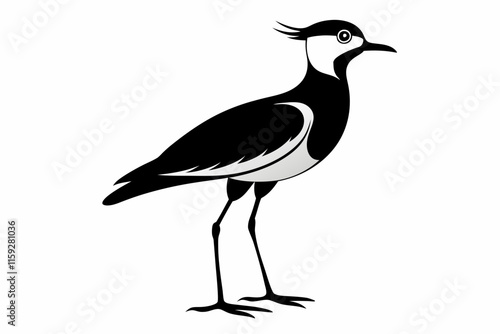 Lapwing Bird Silhouette Art Design. A lapwing bird is eating its food vector illustration line art
