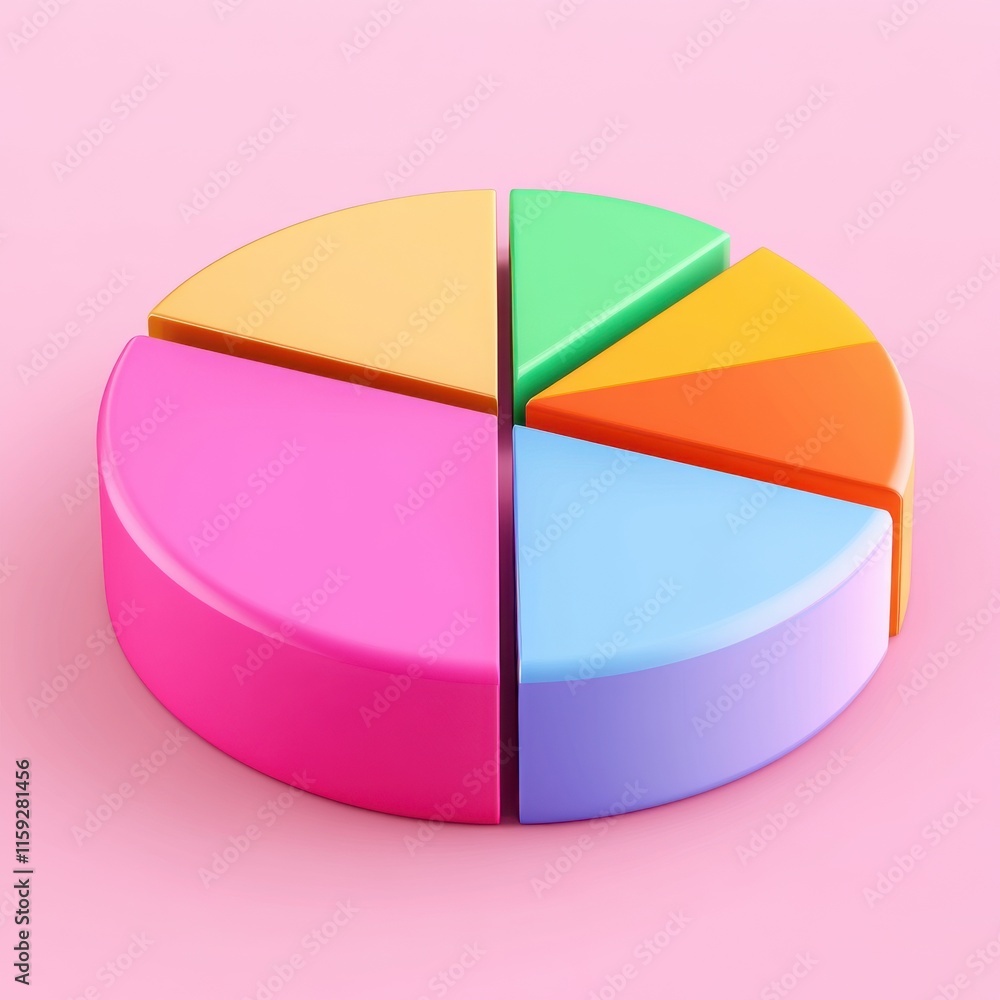 Obraz premium A colorful, playful pie chart made of plastic segments on a soft pink background.