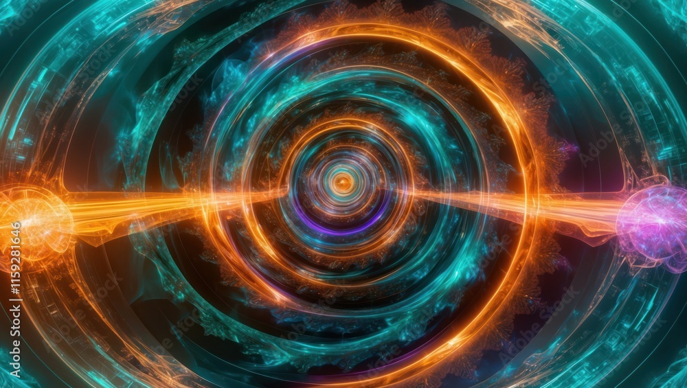 Vibrant digital artwork featuring swirling patterns and energy in blue and orange shades, creating a mesmerizing cosmic atmosphere Vibrant digital artwork featuring swirling patterns and energy in blue and orange shades, creating a mesmerizing cosmic atmosphere