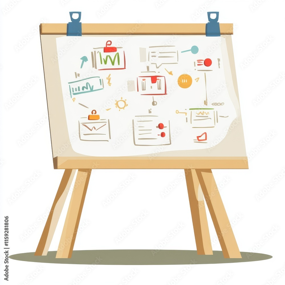 Fototapeta premium A colorful presentation board featuring various charts and graphs, showcasing business data and ideas.