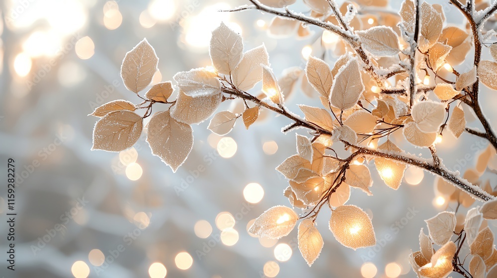 Fototapeta premium Layered frost patterns with shimmering lights highlighting Exclusive Holiday Deals, Seasonal Sale, modern elegance