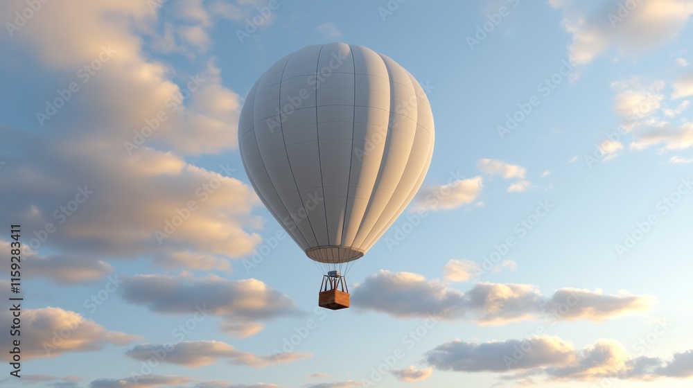 Obraz premium A serene hot air balloon floats among soft clouds in a clear blue sky.