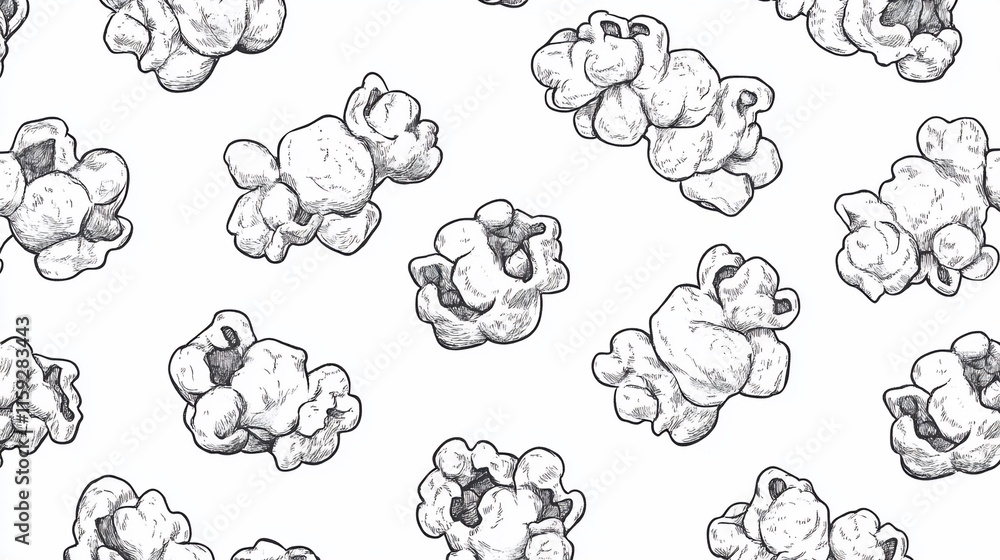 Seamless pattern of hand-drawn popcorn kernels on white background. (1) Seamless pattern of hand-drawn popcorn kernels on white background. (1)