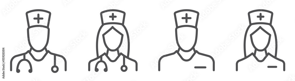 Man Doctor and Woman Doctor line icon set, physician sign, medicine and hospital care. Nurse symbols. Vector illustration
Man Doctor and Woman Doctor line icon set, physician sign, medicine and hospital care. Nurse symbols. Vector illustration