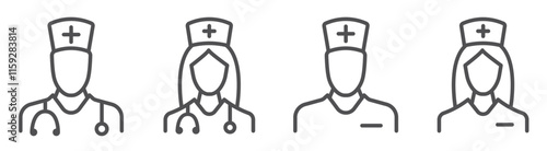 Man Doctor and Woman Doctor line icon set, physician sign, medicine and hospital care. Nurse symbols. Vector illustration
