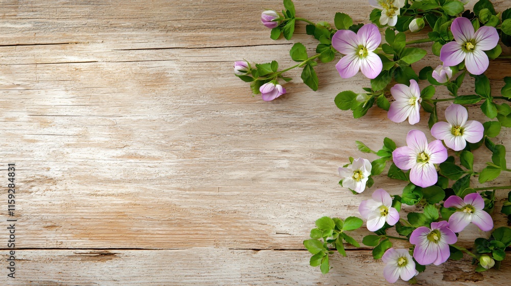 Delicate Pink and White Wildflowers on Rustic Wooden Tabletop Background Delicate Pink and White Wildflowers on Rustic Wooden Tabletop Background
