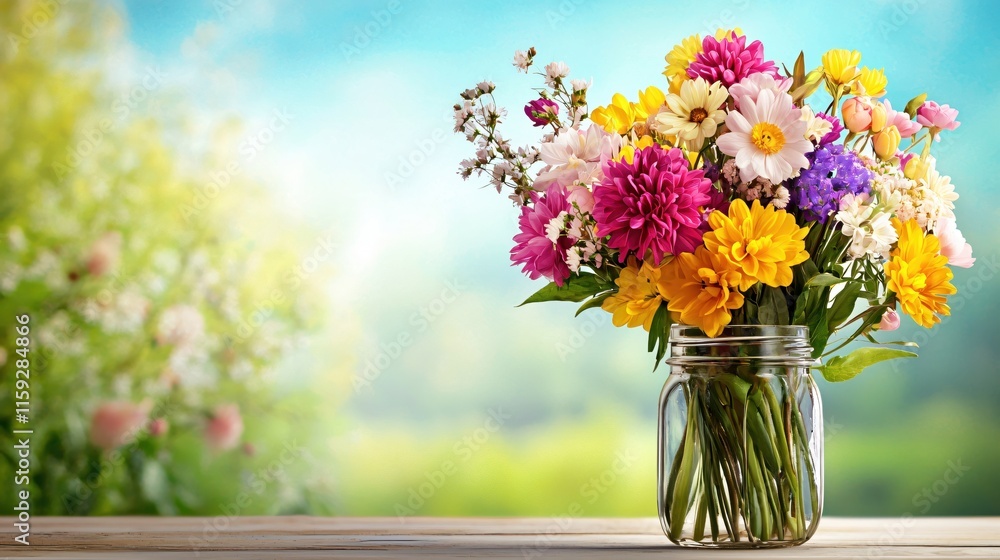 Bright and Colorful Flower Bouquet in Jar with Soft Background Nature Bliss Bright and Colorful Flower Bouquet in Jar with Soft Background Nature Bliss