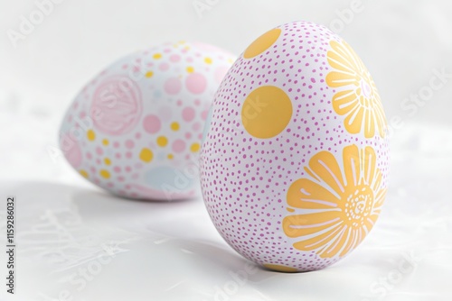 detailed easter egg with pastel-colored patterns and polka dots isolated on white background photo