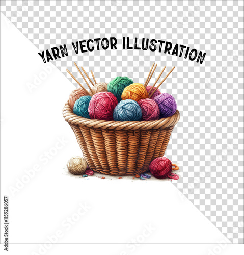 A clipart of knitting needles and yarn with basket. Skein of yarn with knitting needles