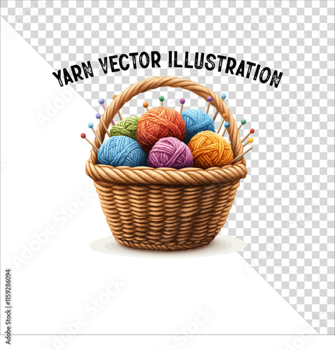 A clipart of knitting needles and yarn with basket. Skein of yarn with knitting needles